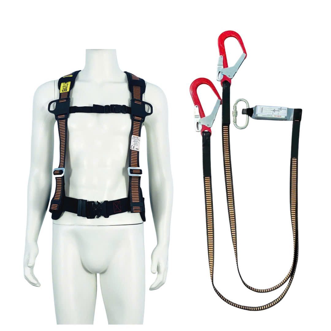 EB4 - Dây đai bán thân HQ khóa bấm 2 móc nhôm dây bẹ nâu  giảm xóc