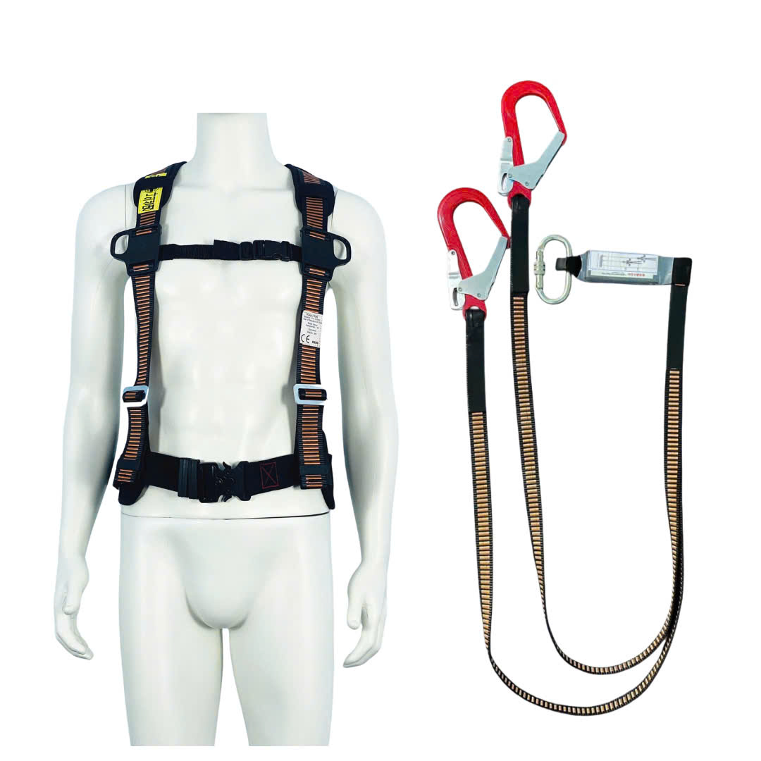 EBD4 - Dây đai bán thân HQ khóa bấm có đệm hông túi 2 móc nhôm dây bẹ nâu  giảm xóc