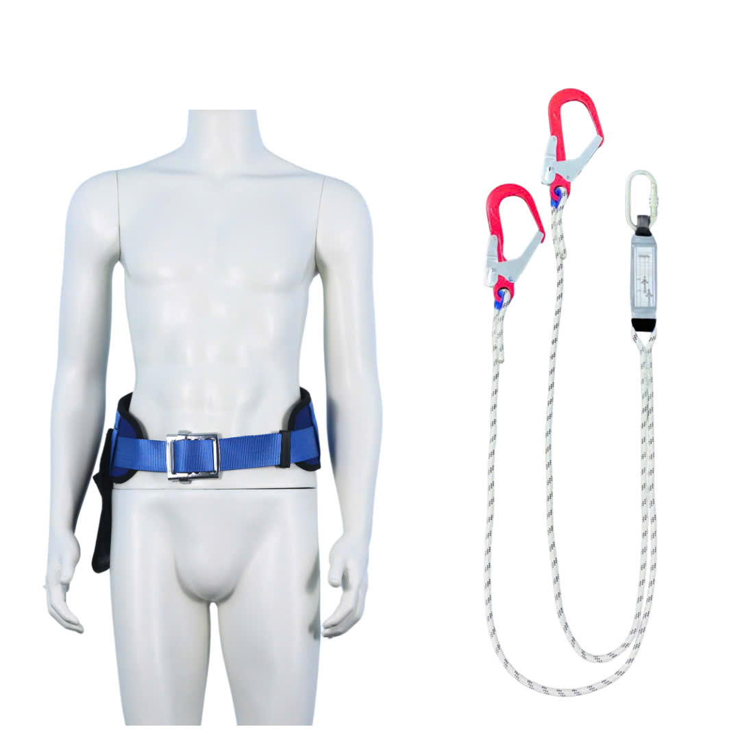DXD4 - Dây đai nịt bụng xanh dương khóa vuông có đệm hông túi 2 móc nhôm dây thừng giảm xóc