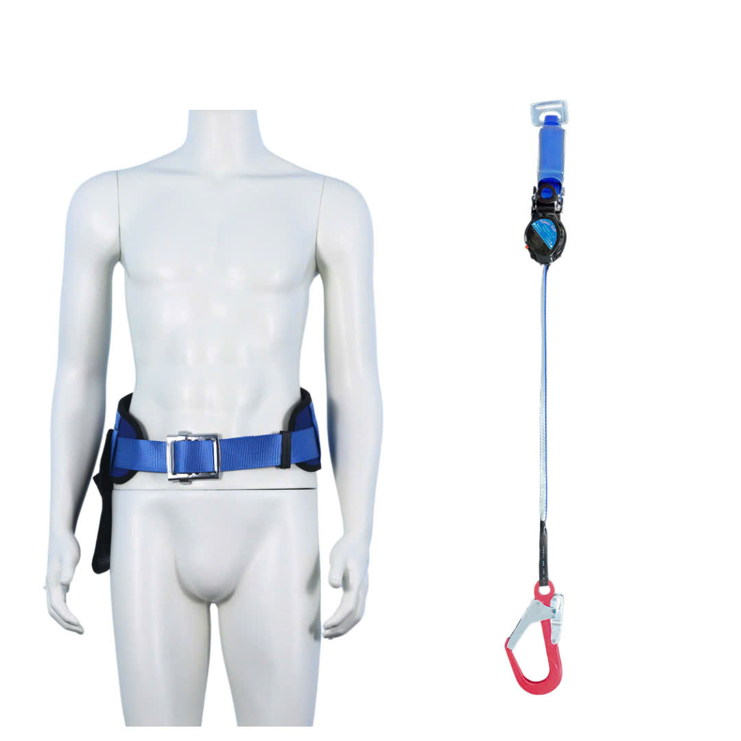 DXD5 - Dây đai nịt bụng xanh dương khóa vuông có đệm hông túi 1 hộp thu tự động móc nhôm